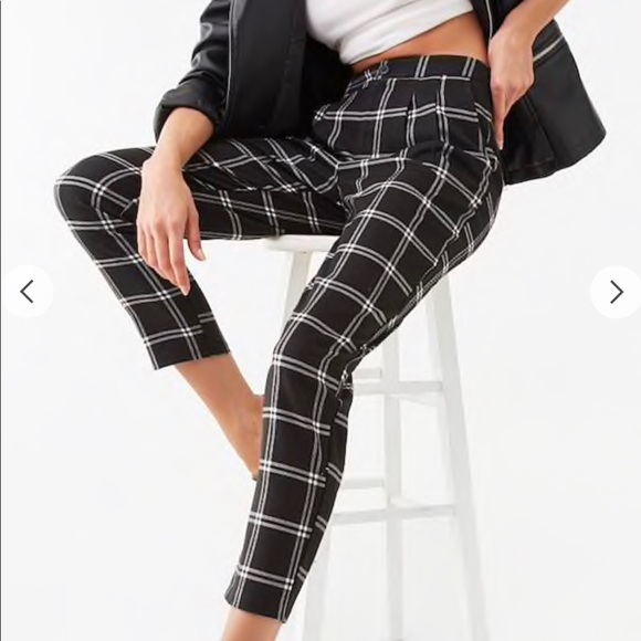 plaid print trousers